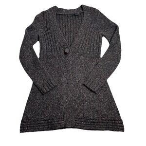 VTG Y2K Press Sweater Women's S Brown Cable Knit Cardigan One Button Swing